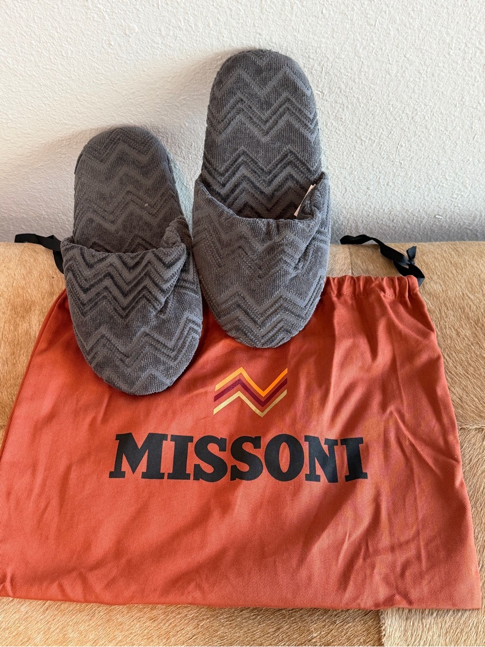 Missoni Home Chalk Anthracite Grey Bath Slippers-SMALL (7-8 women, 6-7 men) BNWT